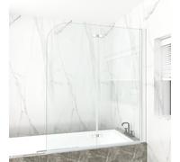 Plumbsys 120x140cm Bathtub Shower Screen 5mm Easy Clean Tempered Glass Chrome 2-Fold Bath Screen Panel with Pivot Hinges