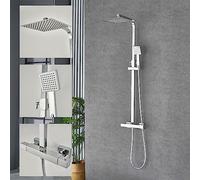Plumbsys Chrome Thermostatic Shower Mixer Set Square Rainfall Shower System with Overhead & Handheld Shower Head