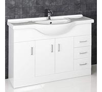 Plumbworld White Bathroom Vanity Unit with Basin and Essentials Tap Freestanding