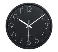 Plumeet 10'' Wall Clock, Bedroom Wall Clocks Battery Operated, Silent Quartz Small Clock Decorate Kitchen Living Room, 3D Numbers Display Easy to Read (Black)