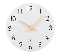 Plumeet 30 cm Frameless Wooden Radio-Controlled Analog Wall Clock with Silent Quartz Movement - Rustic Walnut Decorative Clock for Bedroom, Living Room - White