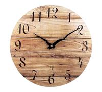 Plumeet Analogue Radio-Controlled Wall Clock, 25 cm Frameless Wooden Wall Clocks with Quiet Quartz Movement, Rustic Country House Walnut Clocks Decorative for Bedroom Living Room Only for Germany