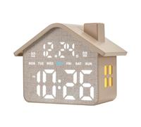 Plumeet Digital Alarm Clock, Bedroom Clock with Large Numbers, Date, W ual Alarms, Dimmer and Ambient Light, House-Shaped Electric Bedside Desk Clock, Adapter Batteries Powered, Grey