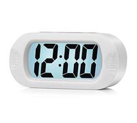 Plumeet Digital Alarm Clock Travel Clock with Snooze and Nightlight - Easy to Set Simple Bedside Alarm Clocks for Kids - Ascending Sound - Battery Powered (White)