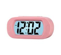 Plumeet Digital Alarm Clock Travel Clock with Snooze and Nightlight - Easy to Set Simple Bedside Alarm Clocks for Kids - Ascending Sound - Battery Powered (Baby Pink)