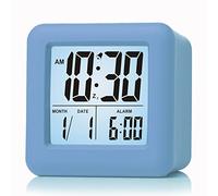 Plumeet Digital Travel Alarm Clock, Easy to Set with Snooze Mode, Soft Night Light, Large Time, Month, Date and Alarm Display, Rising Sound Alarm, Handheld Size (Light Blue)