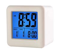 Plumeet Digital Travel Alarm Clock, Easy to Set with Snooze Mode, Soft Night Light, Large Time, Month, Date and Alarm Display, Rising Sound Alarm (White)