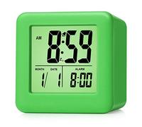 Plumeet Digital Travel Alarm Clock, Easy to Set with Snooze Mode, Soft Night Light, Large Time, Month, Date and Alarm Display, Rising Sound Alarm (Green)