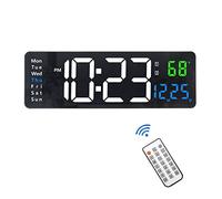 Plumeet Digital Wall Clock, 16 Inches LED Wall Clocks with Remote Control, Big Digits, Auto-Dimming, 2 Alarm, Digital Alarm Show Date Week Temp