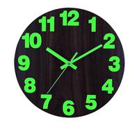 Plumeet Night Light Wall Clock, 10 Inch Wooden Glow in the Dark Clock for Bedroom, Small Silent Lighted up Wall Clock Luminous Numerals and Hands, Battery Operated for Living Room/Kitchen, Brown