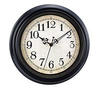 Plumeet Retro Wall Clock, 10'' Non Ticking Classic Silent Vintage Wall Clocks Decorative Kitchen Living Room Bedroom - Battery Operated, Black