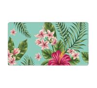 Plumeria and Hibiscus Flowers Print Exotic Jungle Palm Leaf,Mouse Pad Large Desk Pad Computer Keyboard Mouse Mat with Non Slip Rubber Base 40 x 70 cm
