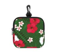 Plumeria Hibiscus Green Leaves Background, Square Zipper Storage Bag, Neoprene Coin Purse, Small Wallets, Change Pouch, Change Purse