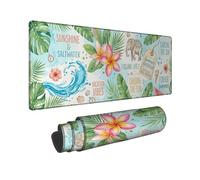 Plumeria Large Mouse Pad, Tropical Summer Waves Leaf Summer Aqua Rubber Smooth Extended Table Mousepad Decor for Home Office Work Gaming Desk 16x36 Inch