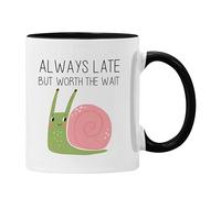 Plumfoolery Always Late But Worth The Wait Mug Coaster Cute Snail Funny Gift (Black)