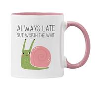 Plumfoolery Always Late But Worth The Wait Mug Coaster Cute Snail Funny Gift (Pink)