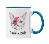 Plumfoolery David Meowie Mug Bowie Ziggy Stardust Cat Gift (Blue, David Meowie)