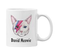 Plumfoolery David Meowie Mug Bowie Ziggy Stardust Cat Gift (White, David Meowie)