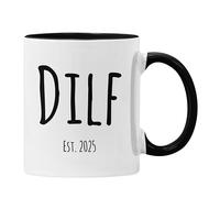 Plumfoolery DILF Mug Est New Dad Gift Funny Fathers Day (Black, Est 2025)