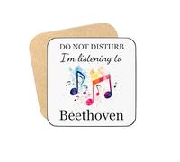 Plumfoolery Do Not Disturb I’m Listening to Beethoven Mug or Coaster - Funny Classical Music Fan Gift - Composer Gifts - 11oz Ceramic - Dishwasher Safe - Handmade UK (Coaster)