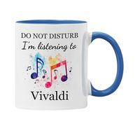 Plumfoolery Do Not Disturb I’m Listening to Vivaldi Mug or Coaster - Funny Classical Music Fan Gift - Composer Gifts - 11oz Ceramic - Dishwasher Safe - Handmade UK (Blue Mug)