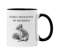 Plumfoolery Easily Distracted by Squirrels Mug Coaster Squirrel Gift Men Women Funny Birthday Present ADHD (Black)