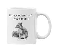 Plumfoolery Easily Distracted by Squirrels Mug Coaster Squirrel Gift Men Women Funny Birthday Present ADHD (White)