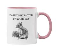 Plumfoolery Easily Distracted by Squirrels Mug Coaster Squirrel Gift Men Women Funny Birthday Present ADHD (Pink)