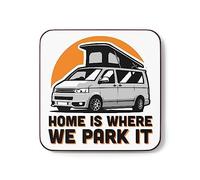 Plumfoolery Funny Campervan Mug Home is Where we Park it Gift for Men or Women Motorhome (Coaster)