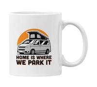Plumfoolery Funny Campervan Mug Home is Where we Park it Gift for Men or Women Motorhome (White)