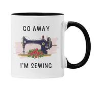 Plumfoolery Go Away I'm Sewing Mug Coaster Gift for Her, Funny Sewing Cup (Black)