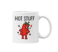 Plumfoolery Hot Stuff Mug or Coaster - Funny Hot Chilli Pepper Gifts for Men Women, Cheeky Valentines, Birthdays, Anniversary - 11oz Ceramic - Dishwasher Safe - Handmade UK (White Mug)