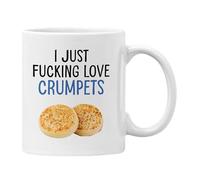 Plumfoolery I Just Love Crumpets Mug or Coaster, Funny Foodie Gift British Food Lovers, Breakfast | Dishwasher Safe Ceramic 11oz Coffee Cup | Handprinted in The UK (White Mug)