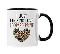 Plumfoolery I Just Love Leopard Print Mug or Coaster, Funny Animal Print Obsessed | Dishwasher Safe Ceramic 11oz Coffee Cup | Handprinted in The UK (Black Mug)
