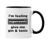 Plumfoolery I'm Feeling Supersonic Give Me Gin & Tonic Mug, Oasis Music Lyrics Gift (Black)