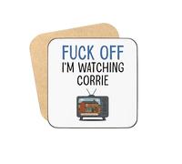 Plumfoolery I'm Watching Corrie Mug & Coaster: Funny Soap Opera Gift, Coronation Street Mothers Day or Birthday - 11oz Ceramic Coffee Cup with Optional MDF Mat (Coaster)