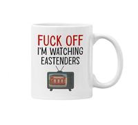 Plumfoolery I'm Watching Eastenders Mug & Coaster: Funny Soap Opera Gift, Mothers Day or Birthday - 11oz Ceramic Coffee Cup with Optional MDF Mat (White Mug)