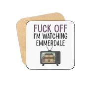 Plumfoolery I'm Watching Emmerdale Mug & Coaster: Funny Soap Opera Gift, Mothers Day or Birthday - 11oz Ceramic Coffee Cup with Optional MDF Mat (Coaster)
