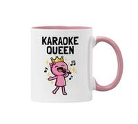Plumfoolery Karaoke Queen Mug or Coaster: Funny Singing Gifts for Women, Her - 11oz Ceramic Coffee Cup with Optional MDF Mat (Pink Mug)