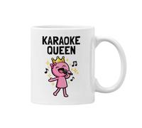 Plumfoolery Karaoke Queen Mug or Coaster: Funny Singing Gifts for Women, Her - 11oz Ceramic Coffee Cup with Optional MDF Mat (White Mug)