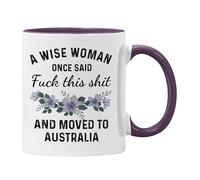Plumfoolery Moving to Australia Mug - A Wise Woman Once Said, F This and Moved to Australia, Leaving Gift - 11oz Ceramic Coffee Cup - UK Printed - Dishwasher & Microwave Safe (Purple Mug)