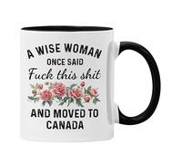 Plumfoolery Moving to Canada Mug - A Wise Woman Once Said, F This and Moved to Canada Leaving Gift - 11oz Ceramic Coffee Cup - UK Printed - Dishwasher & Microwave Safe (Black Mug)
