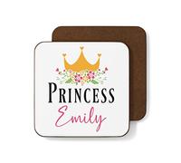 Plumfoolery Personalised Princess Mug Coaster Pretty Floral Crown (Coaster)