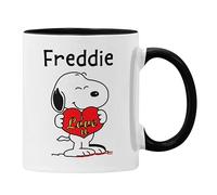 Plumfoolery Personalised Snoopy Mug Custom Gift Own Name Cute Dog (Black, Type #1)