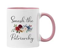 Plumfoolery Smash The Patriarchy Mug Feminist Gift Pretty Floral Feminism Cup (Pink)