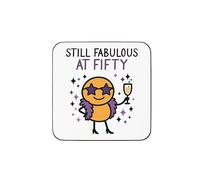 Plumfoolery Still Fabulous at Fifty Mug or Coaster | Funny 50th Birthday Gift for Her | Cute Milestone Gift | Dishwasher Safe Ceramic 11oz Coffee Cup | Handprinted in The UK (Coaster)