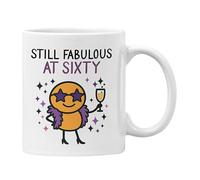 Plumfoolery Still Fabulous at Sixty Mug or Coaster | Funny 60th Birthday Gift for Her | Cute Milestone Gift | Dishwasher Safe Ceramic 11oz Coffee Cup | Handprinted in The UK (White Mug)