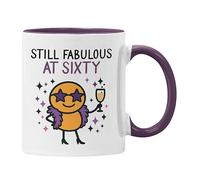 Plumfoolery Still Fabulous at Sixty Mug or Coaster | Funny 60th Birthday Gift for Her | Cute Milestone Gift | Dishwasher Safe Ceramic 11oz Coffee Cup | Handprinted in The UK (Purple Mug)