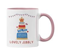 Plumfoolery The Queens Platinum Jubilee Mug, Lovely Jubbly, Funny Typo Memorabilia, Souvenir Gift 2022 70 Years (Pink)