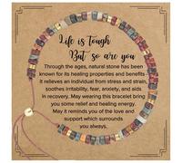 Plumiss Inspirational Gifts Bracelets for Women, Handmade Boho Bracelets with Picasso Natural Jasper Stone Beads and Beads Life is Tough But So Are You, Medium, Stone, No Stone